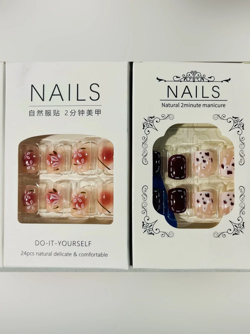 8 Pack- Do-It-Yourself Press-On Nail Set - Assorted Neutral & Pink Designs